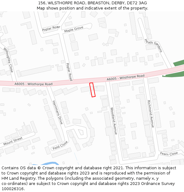 156, WILSTHORPE ROAD, BREASTON, DERBY, DE72 3AG: Location map and indicative extent of plot