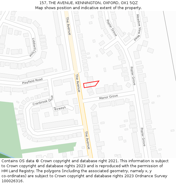 157, THE AVENUE, KENNINGTON, OXFORD, OX1 5QZ: Location map and indicative extent of plot