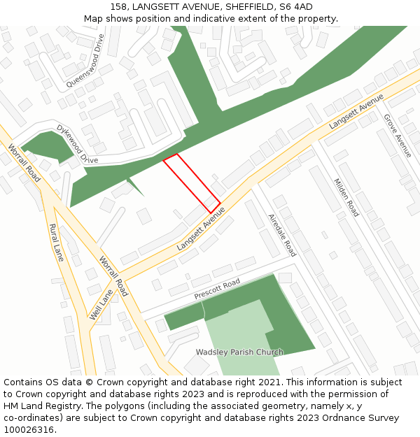 158, LANGSETT AVENUE, SHEFFIELD, S6 4AD: Location map and indicative extent of plot