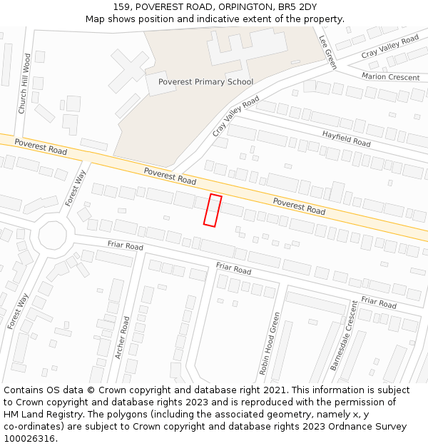 159, POVEREST ROAD, ORPINGTON, BR5 2DY: Location map and indicative extent of plot