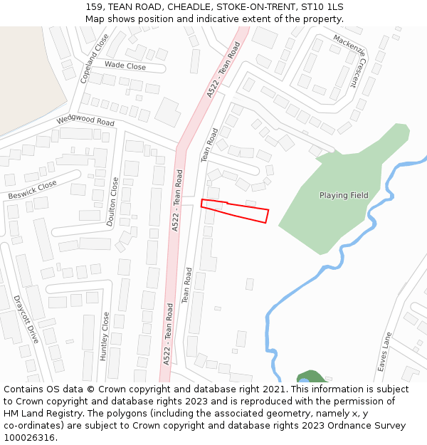 159, TEAN ROAD, CHEADLE, STOKE-ON-TRENT, ST10 1LS: Location map and indicative extent of plot