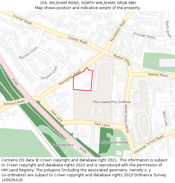 15A, AYLSHAM ROAD, NORTH WALSHAM, NR28 0BH: Location map and indicative extent of plot