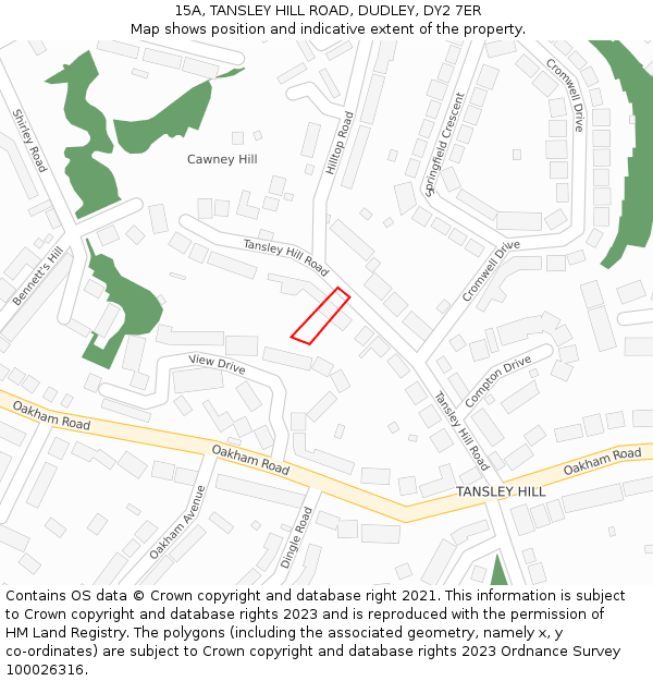 15A, TANSLEY HILL ROAD, DUDLEY, DY2 7ER: Location map and indicative extent of plot