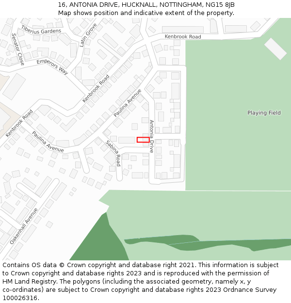 16, ANTONIA DRIVE, HUCKNALL, NOTTINGHAM, NG15 8JB: Location map and indicative extent of plot