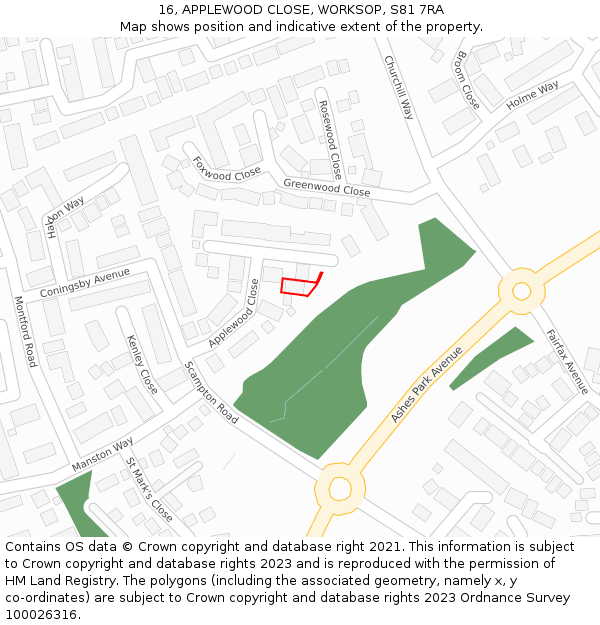 16, APPLEWOOD CLOSE, WORKSOP, S81 7RA: Location map and indicative extent of plot