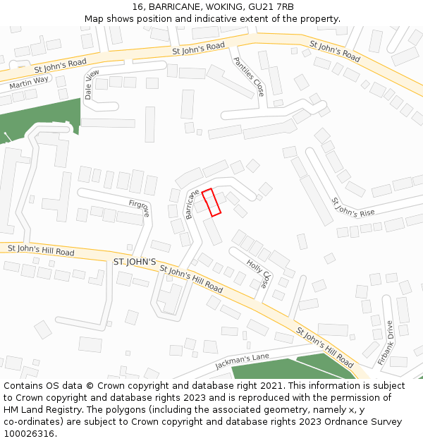 16, BARRICANE, WOKING, GU21 7RB: Location map and indicative extent of plot