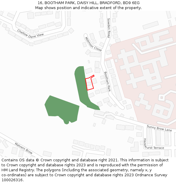 16, BOOTHAM PARK, DAISY HILL, BRADFORD, BD9 6EG: Location map and indicative extent of plot