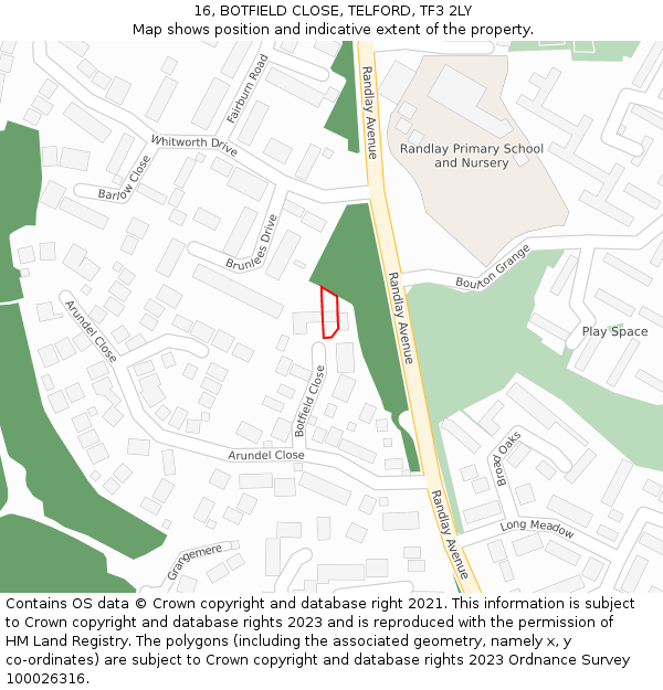 16, BOTFIELD CLOSE, TELFORD, TF3 2LY: Location map and indicative extent of plot