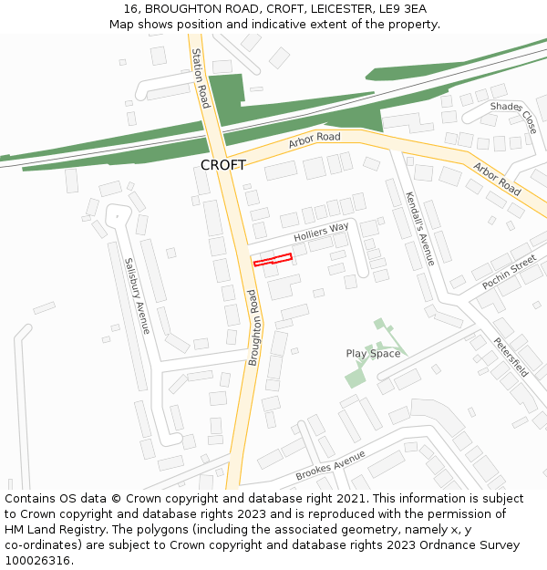 16, BROUGHTON ROAD, CROFT, LEICESTER, LE9 3EA: Location map and indicative extent of plot