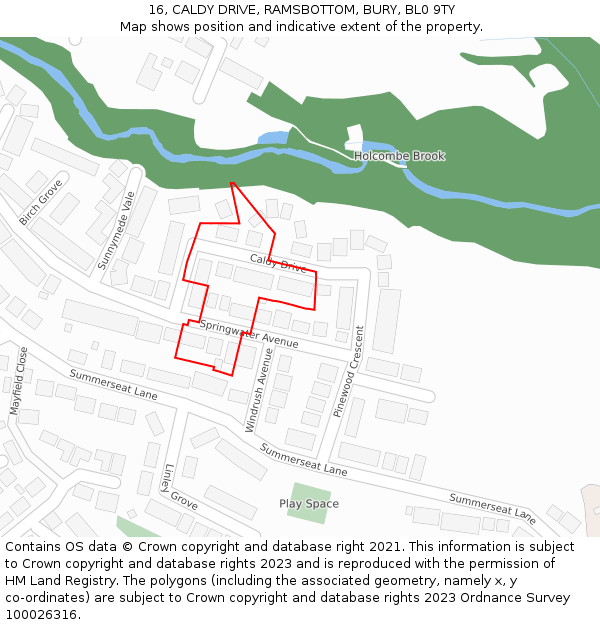 16, CALDY DRIVE, RAMSBOTTOM, BURY, BL0 9TY: Location map and indicative extent of plot