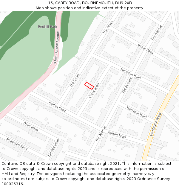 16, CAREY ROAD, BOURNEMOUTH, BH9 2XB: Location map and indicative extent of plot