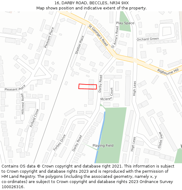 16, DARBY ROAD, BECCLES, NR34 9XX: Location map and indicative extent of plot