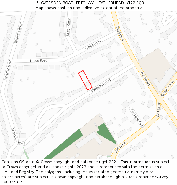 16, GATESDEN ROAD, FETCHAM, LEATHERHEAD, KT22 9QR: Location map and indicative extent of plot