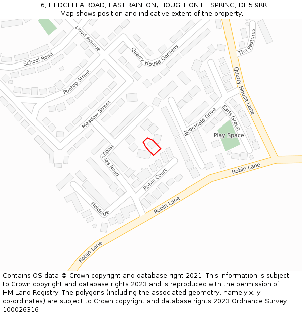 16, HEDGELEA ROAD, EAST RAINTON, HOUGHTON LE SPRING, DH5 9RR: Location map and indicative extent of plot