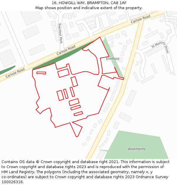 16, HOWGILL WAY, BRAMPTON, CA8 1AF: Location map and indicative extent of plot