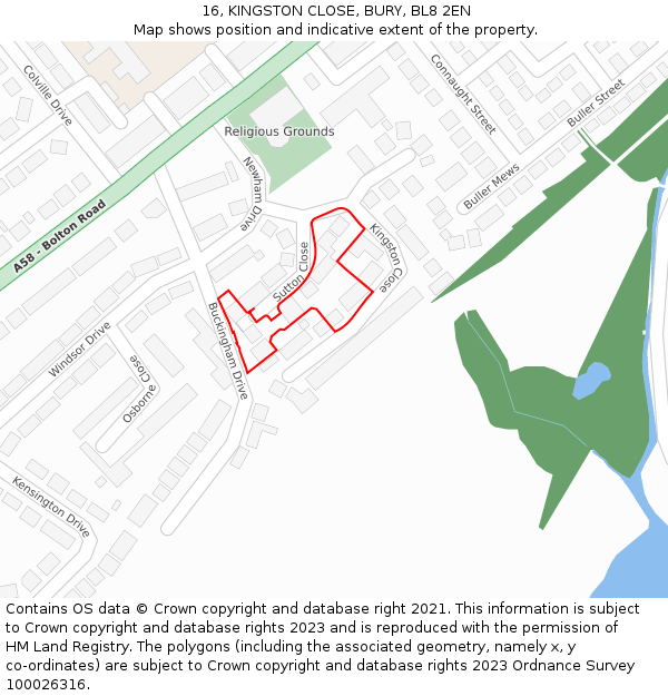 16, KINGSTON CLOSE, BURY, BL8 2EN: Location map and indicative extent of plot