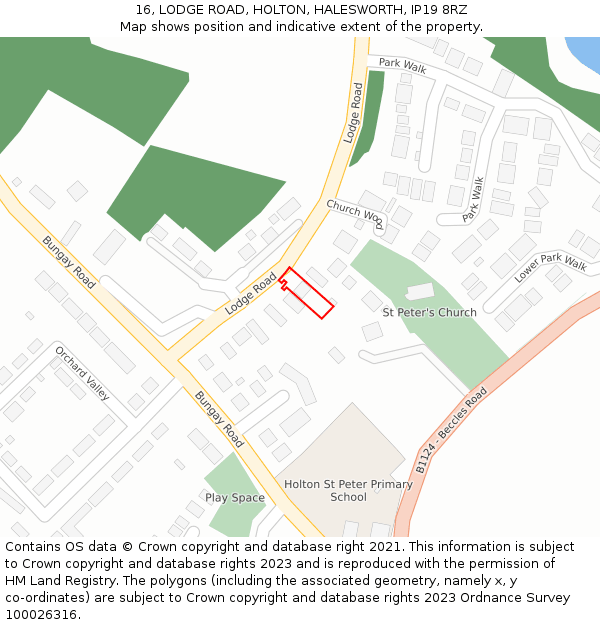 16, LODGE ROAD, HOLTON, HALESWORTH, IP19 8RZ: Location map and indicative extent of plot