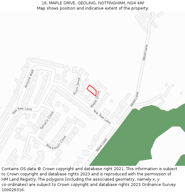 16, MAPLE DRIVE, GEDLING, NOTTINGHAM, NG4 4AF: Location map and indicative extent of plot