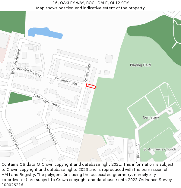 16, OAKLEY WAY, ROCHDALE, OL12 9DY: Location map and indicative extent of plot