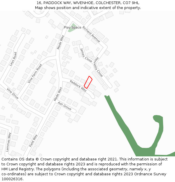 16, PADDOCK WAY, WIVENHOE, COLCHESTER, CO7 9HL: Location map and indicative extent of plot