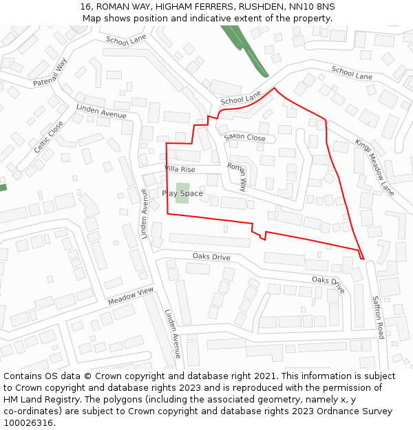 16, ROMAN WAY, HIGHAM FERRERS, RUSHDEN, NN10 8NS: Location map and indicative extent of plot