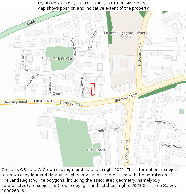 16, ROWAN CLOSE, GOLDTHORPE, ROTHERHAM, S63 9LF: Location map and indicative extent of plot