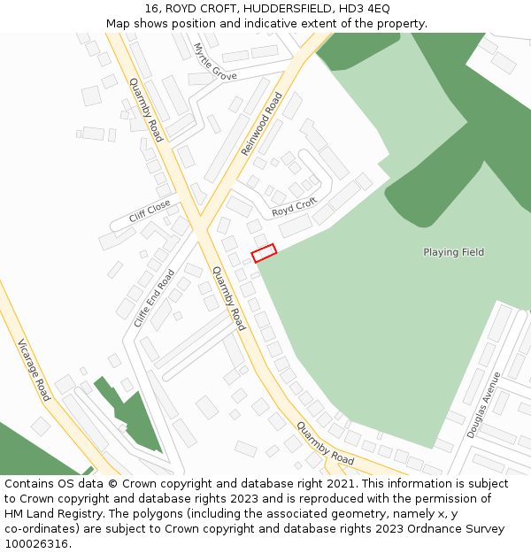 16, ROYD CROFT, HUDDERSFIELD, HD3 4EQ: Location map and indicative extent of plot