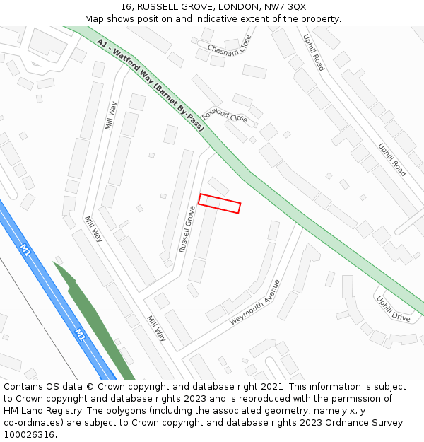 16, RUSSELL GROVE, LONDON, NW7 3QX: Location map and indicative extent of plot