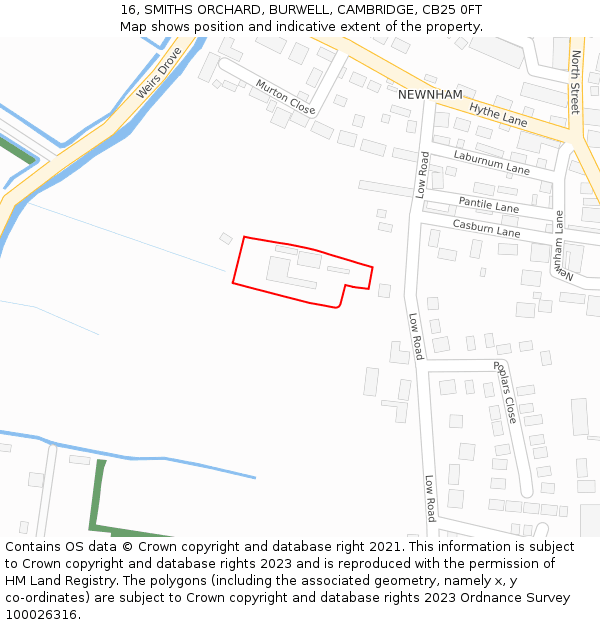 16, SMITHS ORCHARD, BURWELL, CAMBRIDGE, CB25 0FT: Location map and indicative extent of plot