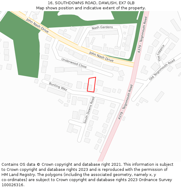 16, SOUTHDOWNS ROAD, DAWLISH, EX7 0LB: Location map and indicative extent of plot