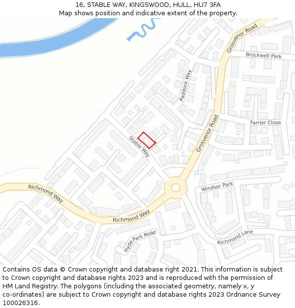 16, STABLE WAY, KINGSWOOD, HULL, HU7 3FA: Location map and indicative extent of plot