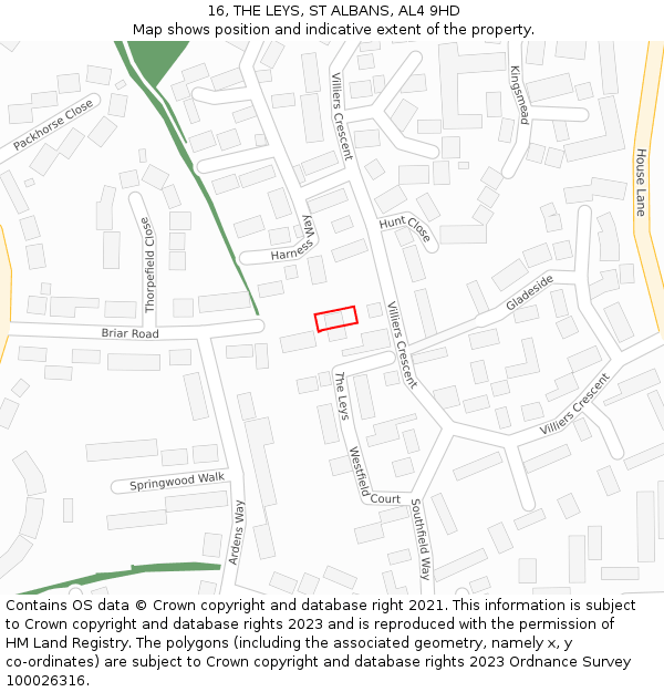 16, THE LEYS, ST ALBANS, AL4 9HD: Location map and indicative extent of plot