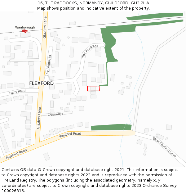 16, THE PADDOCKS, NORMANDY, GUILDFORD, GU3 2HA: Location map and indicative extent of plot