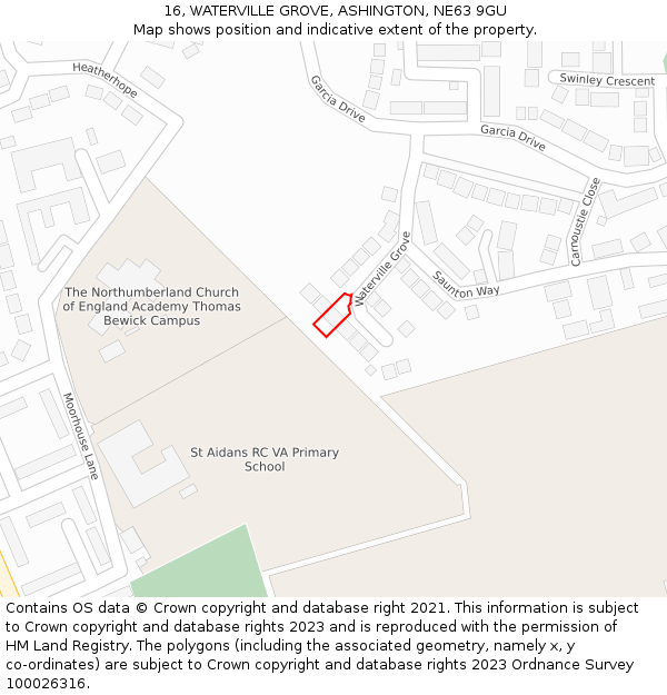 16, WATERVILLE GROVE, ASHINGTON, NE63 9GU: Location map and indicative extent of plot