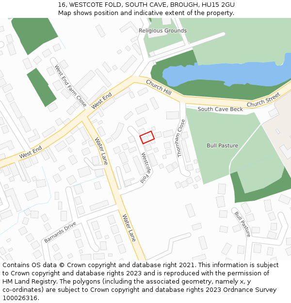 16, WESTCOTE FOLD, SOUTH CAVE, BROUGH, HU15 2GU: Location map and indicative extent of plot