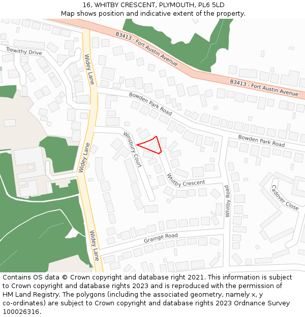 16, WHITBY CRESCENT, PLYMOUTH, PL6 5LD: Location map and indicative extent of plot