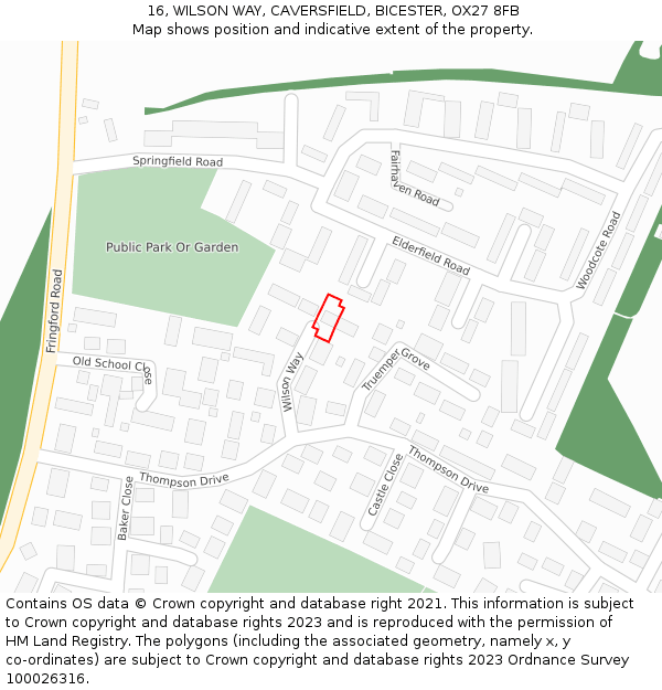 16, WILSON WAY, CAVERSFIELD, BICESTER, OX27 8FB: Location map and indicative extent of plot