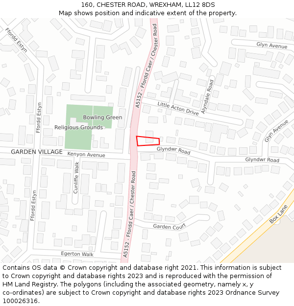 160, CHESTER ROAD, WREXHAM, LL12 8DS: Location map and indicative extent of plot