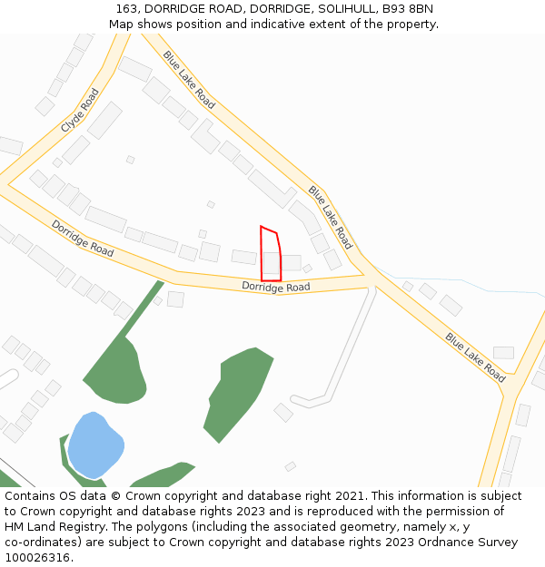 163, DORRIDGE ROAD, DORRIDGE, SOLIHULL, B93 8BN: Location map and indicative extent of plot