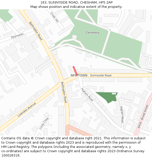 163, SUNNYSIDE ROAD, CHESHAM, HP5 2AP: Location map and indicative extent of plot