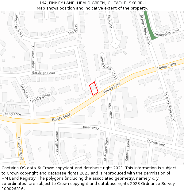 164, FINNEY LANE, HEALD GREEN, CHEADLE, SK8 3PU: Location map and indicative extent of plot