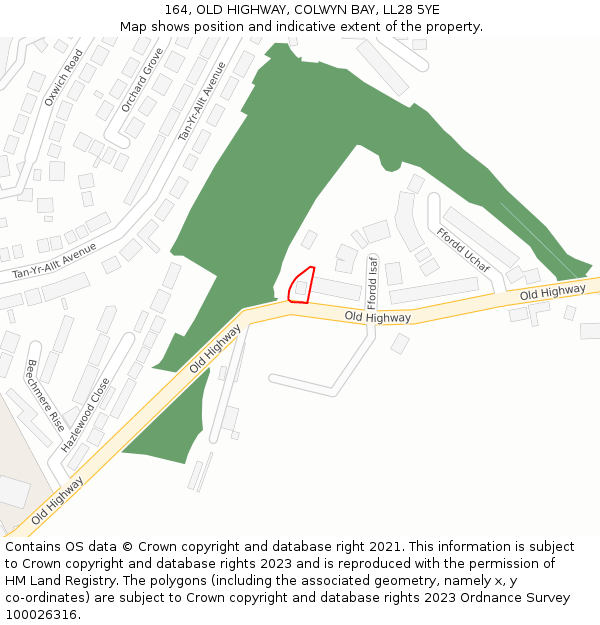 164, OLD HIGHWAY, COLWYN BAY, LL28 5YE: Location map and indicative extent of plot