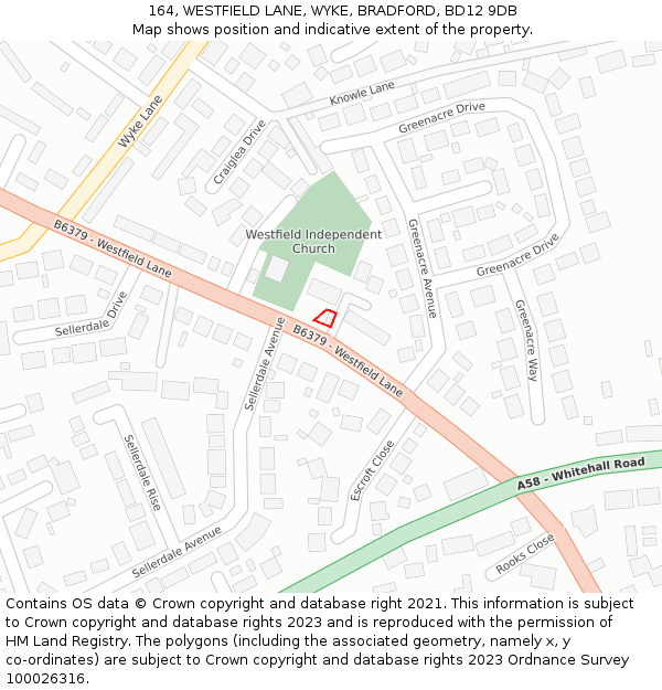 164, WESTFIELD LANE, WYKE, BRADFORD, BD12 9DB: Location map and indicative extent of plot