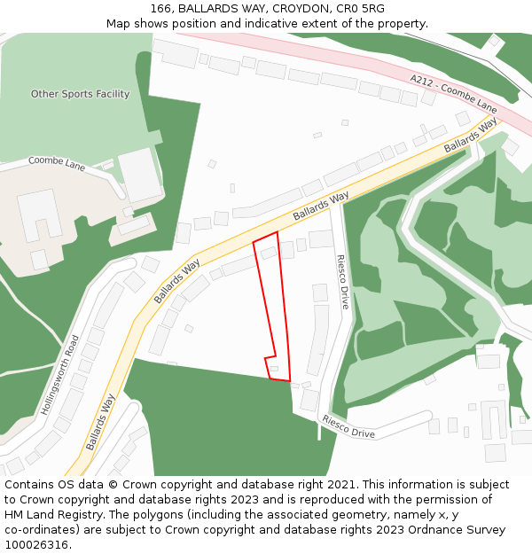 166, BALLARDS WAY, CROYDON, CR0 5RG: Location map and indicative extent of plot