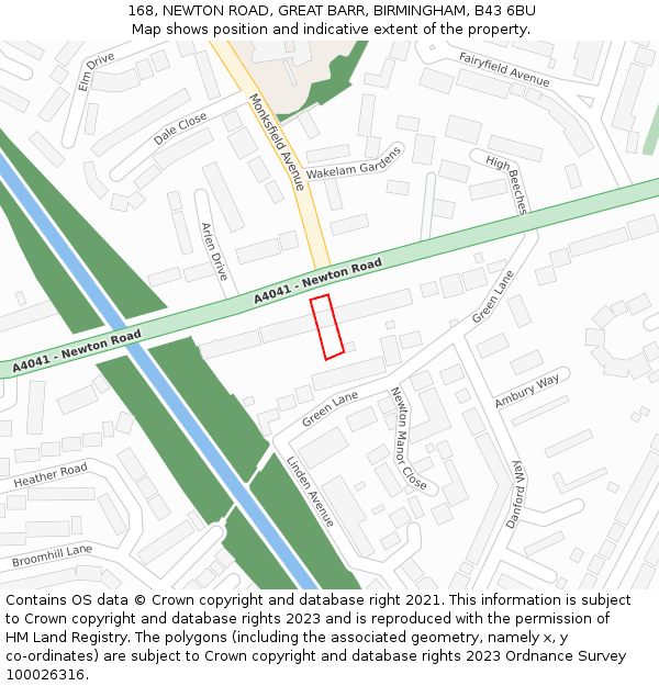 168, NEWTON ROAD, GREAT BARR, BIRMINGHAM, B43 6BU: Location map and indicative extent of plot