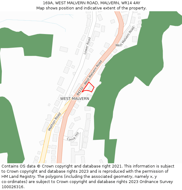 169A, WEST MALVERN ROAD, MALVERN, WR14 4AY: Location map and indicative extent of plot