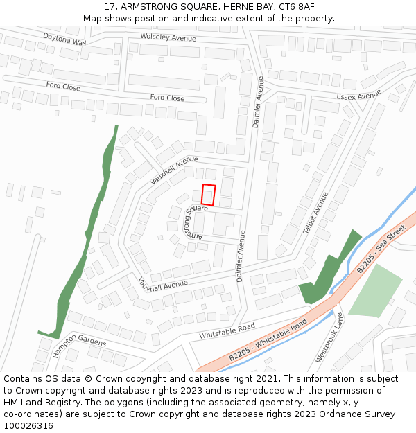 17, ARMSTRONG SQUARE, HERNE BAY, CT6 8AF: Location map and indicative extent of plot