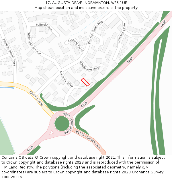 17, AUGUSTA DRIVE, NORMANTON, WF6 1UB: Location map and indicative extent of plot