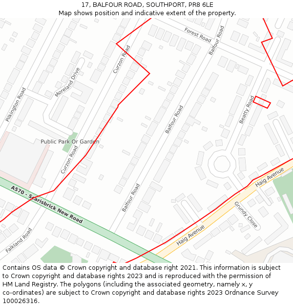 17, BALFOUR ROAD, SOUTHPORT, PR8 6LE: Location map and indicative extent of plot