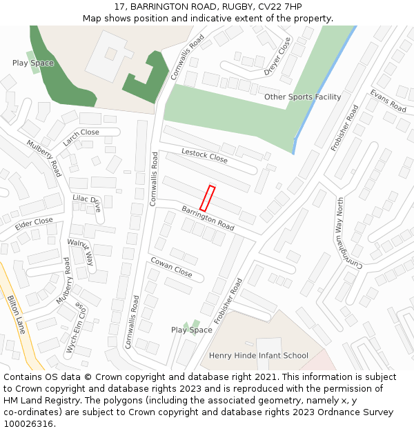 17, BARRINGTON ROAD, RUGBY, CV22 7HP: Location map and indicative extent of plot